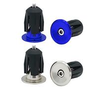 QitinDasen 2 Paia Tappi Terminali Manubrio Bicicletta, Tappi Manubrio in Lega Alluminio, per Bici da Strada, Bici da Corsa, MTB, BMX (Argento + Blu)