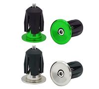QitinDasen 2 Paia Tappi Terminali Manubrio Bicicletta, Tappi Manubrio in Lega Alluminio, per Bici da Strada, Bici da Corsa, MTB, BMX (Argento + Verde)