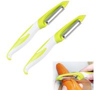 QitinDasen 2Pcs Professionale Pelaverdure, Dritto Pelapatate, Acciaio Inox Peeler di Frutta, Multifunzione Tagliaverdure, Pelaverdure e Affettaverdure (Verde)