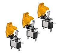 QitinDasen 3Pcs Auto Interruttore a Levetta, con Giallo LED Indicatore e Giallo Impermeabile Copertura, ON-OFF 2 Posizione 3 Pin SPST Interruttore a Bilanciere (20A/12VDC)