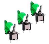 QitinDasen 3Pcs Auto Interruttore a Levetta, con Verde LED Indicatore e Verde Impermeabile Copertura, ON-OFF 2 Posizione 3 Pin SPST Interruttore a Bilanciere (20A/12VDC)