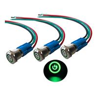 QitinDasen 3Pcs Premium 12V / 24V 3A Interruttore a Pulsante Autobloccante, 12mm Interruttore a Pulsante in Metallo con LED Verde, Interruttore Avviamento Auto in Acciaio Inossidabile impermeabile
