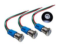 QitinDasen 3Pcs Premium 12V / 24V 3A Interruttore a Pulsante Autobloccante, 12mm Interruttore a Pulsante in Metallo con LED Bianca, Interruttore Avviamento Auto in Acciaio Inossidabile impermeabile