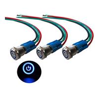 QitinDasen 3Pcs Premium 12V / 24V 3A Interruttore a Pulsante Autobloccante, 12mm Interruttore a Pulsante in Metallo con LED Blu, Interruttore Avviamento Auto in Acciaio Inossidabile impermeabile