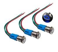 QitinDasen 3Pcs Premium 12V / 24V 3A Interruttore a Pulsante Momentaneo, 12mm Interruttore a Pulsante in Metallo con LED Blu, Interruttore Avviamento Auto in Acciaio Inossidabile impermeabile