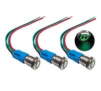 QitinDasen 3Pcs Premium 12V / 24V 3A Interruttore a Pulsante Momentaneo, 12mm Interruttore a Pulsante in Metallo con LED Verde, Interruttore Avviamento Auto in Acciaio Inossidabile impermeabile