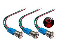 QitinDasen 3Pcs Premium 12V / 24V 3A Interruttore a Pulsante Momentaneo, 12mm Interruttore a Pulsante in Metallo con LED Rosso, Interruttore Avviamento Auto in Acciaio Inossidabile impermeabile