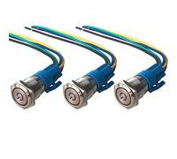QitinDasen 3Pcs Premium 12V / 24V 5A Interruttore a Pulsante Autobloccante, 19mm Interruttore a Pulsante in Metallo con LED Rosso, Interruttore Avviamento Auto in Acciaio Inossidabile impermeabile