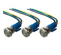 QitinDasen 3Pcs Premium 12V / 24V 5A Interruttore a Pulsante Autobloccante, 19mm Interruttore a Pulsante in Metallo con LED Verde, Interruttore Avviamento Auto in Acciaio Inossidabile impermeabile