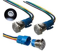QitinDasen 3Pcs Premium 12V / 24V 5A Interruttore a Pulsante Autobloccante, 19mm Interruttore a Pulsante in Metallo con LED Bianca, Interruttore Avviamento Auto in Acciaio Inossidabile impermeabile