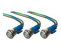QitinDasen 3Pcs Premium 12V / 24V 5A Interruttore a Pulsante Momentaneo, 16mm Interruttore a Pulsante in Metallo con LED Verde, Interruttore Avviamento Auto in Acciaio Inossidabile impermeabile