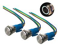 QitinDasen 3Pcs Premium 12V / 24V 5A Interruttore a Pulsante Momentaneo, 16mm Interruttore a Pulsante in Metallo con LED Bianca, Interruttore Avviamento Auto in Acciaio Inossidabile impermeabile