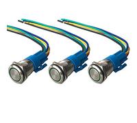 QitinDasen 3Pcs Premium 12V / 24V 5A Interruttore a Pulsante Momentaneo, 19mm Interruttore a Pulsante in Metallo con LED Verde, Interruttore Avviamento Auto in Acciaio Inossidabile impermeabile