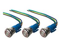 QitinDasen 3Pcs Premium 12V / 24V 5A Interruttore a Pulsante Momentaneo, 19mm Interruttore a Pulsante in Metallo con LED Rosso, Interruttore Avviamento Auto in Acciaio Inossidabile impermeabile