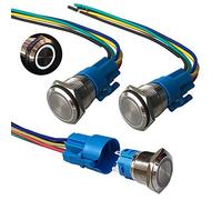 QitinDasen 3Pcs Premium 12V / 24V 5A Interruttore a Pulsante Momentaneo, 19mm Interruttore a Pulsante in Metallo con LED Bianca, Interruttore Avviamento Auto in Acciaio Inossidabile impermeabile