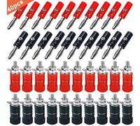 QitinDasen 40Pcs Premium 4mm Banana Connettore Plug Socket Kit: 20Pcs Placcato Nickel Banana Plug + 20Pcs Speaker Terminale Binding Post, per Altoparlanti, Audio/Video Ricevitore (Nero & Rosso)