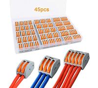 QitinDasen 45Pcs Leva-Dado Cavo Connettori Set, Connettore Conduttore Compatto, Morsettiera Cavo Connettore Molla Rapido (KV222-412, KV222-413, KV222-415)