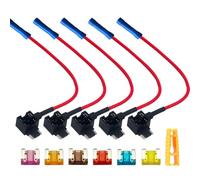 QitinDasen 5Pcs Premium 12V / 24V Basso Profilo Add-A-Circuit Portafusibile, Lama Fusibile Tap Adattatore, con Fusibile Estrattore, 5Pcs Fascette, 6Pcs Micro Fusibile (3A, 5A, 7.5A, 10A, 15A, 20A)