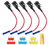 QitinDasen 5Pcs Premium 12V / 24V Small Add-A-Circuit Portafusibile, Lama Fusibile Tap Adattatore, con Fusibile Estrattore, 5Pcs Fascette, 15Pcs Mini Fusibile (10A, 15A, 20A)