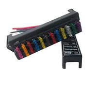 QitinDasen Premium 12 Vie Scatola Portafusibili con Filo, 2 Ingressi 12 Uscite Portafusibili, Scatola Fusibili a Lama Standard Universale, con 10Pcs Fusibile Standard Gratuito (12V/24V/36V/48V)
