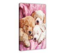 QITJSGD Stampa su tela con cuccioli che dormono su tela, decorazione per camera da letto, ufficio, camera da letto, regalo, 60 x 90 cm