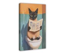 QITUBVAF Poster su tela con gatti che leggono le notizie, decorazione per camera da letto, ufficio, stanza, regalo, 30 x 45 cm