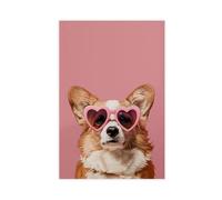QITUBVAF Poster su tela con occhiali da sole Corgi che indossa l'amore e la decorazione per camera da letto, ufficio, camera da letto, regalo, 20 x 30 cm