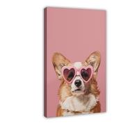 QITUBVAF Poster su tela con occhiali da sole Corgi che indossa l'amore e la decorazione per camera da letto, ufficio, camera da letto, regalo, 20 x 30 cm