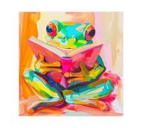 QITUBVAF Poster su tela con rana che legge la lettura, decorazione per camera da letto, ufficio, stanza, regalo, 50 x 50 cm
