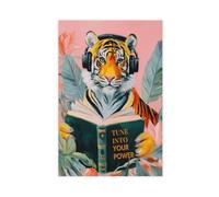 QITUBVAF Stampa artistica da parete con immagine della tigre che ascolta la musica, per soggiorno, camera da letto, 20 x 30 cm