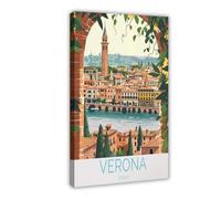 QITUBVAF Stampa su tela con stampa di Verona Italia, decorazione per camera da letto, ufficio, stanza, regalo, 50 x 75 cm