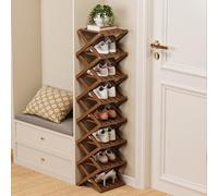 QIUCHIREMAI Scarpiera Pieghevole Stretta Verticale Salvaspazio Organizer In Bambù Struttura Stabile Scarpiera Angolare Pieghevole Senza Montaggio Per Piccoli Appartamenti Bagno Brown 10-tier