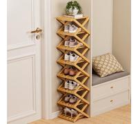 QIUCHIREMAI Scarpiera Pieghevole Stretta Verticale Salvaspazio Organizer In Bambù Struttura Stabile Scarpiera Angolare Pieghevole Senza Montaggio Per Piccoli Appartamenti Bagno Natural Wood 8-tier