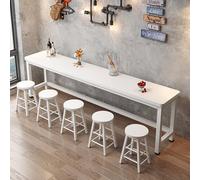 QIUCHIREMAI Tavolo e Sedie da Bar Rettangolare Stretto Tavolo Alto per Bancone Cucina o Bar, Design Salvaspazio in Legno, Ideale per Spazi Ristretti-Facile da Montare WhiteFrame+white 94.5"