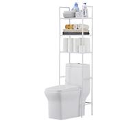QIUFEN Mensola portaoggetti per bagno, Sopra Scaffale per lavatrice, 3 Livelli, Mobile Sopra wc, Salvaspazio Mobiletto Bagno, Bianco
