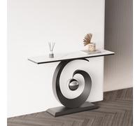 QIUHTR Console Moderna con Piano in Pietra Sintetica,Tavolo da Ingresso Stretto con Struttura in Metallo,Tavolo da Soggiorno,per Corridoio,Ingresso,Foyer,Soggiorno(Black1,80 * 30 * 80cm)