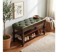 QIUHTR Tavolo Consolle d'Ingresso con Sgabello Imbottito e Spazio di Archiviazione Nascosto,Panca Retro con Gambe in Legno Massello,per Entrate,Corridoi,Montaggio Facile(Green,90cm)