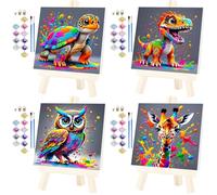Qiukoo 4 pezzi Dipingere con i numeri, per bambini dai 6 ai 10 - Dipingere con i numeri, animali 30 x 30 cm, pittura con dinosauro, giraffa, tartaruga, gufo - ragazza 6 - 10 anni idee regalo