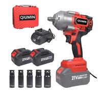 QIUMIN Avvitatore a percussione a batteria da 1000 Nm, senza spazzole, 21 V, 1/2 pollici, con batteria da 2 x 4,0 Ah, caricatore rapido e 5 bussole (17/19/21/22/24 mm), per auto, officina e fai da te