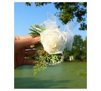 QIUMING 1 Pezzo di Fiore all'occhiello e Corsage per la Vita delle Damigelle d'Onore | Decorazione Floreale in Seta Bianca, Accessori Floreali Finti per Matrimoni
