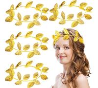 QIUMING 4 Pezzi Diadema Fascia Della Foglia Oro Corona Romana Corona di Foglie d'oro Copricapo Romano Cerchietto per Capelli con Foglie di Alloro per Feste di Matrimonio (oro)