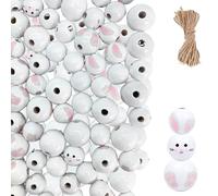 QIUMING 60pcs Perle di Pasqua in legno Perline di Pasqua coniglietto Ghirlanda di perle in legno di Pasqua perline in legno pasquale per Pasqua decorazioni per la casa le vacanze （Bianco）