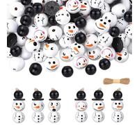 QIUMING 96 Pezzi palline di legno con foro Perline di Legno Pupazzo di Neve con Corda Palline Legno per Lavoretti Perline Sfere Legno Faccine per DIY Decorazioni Artigianali (96)