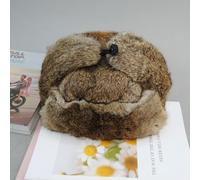 QIUMING Berretto in Pelliccia di Coniglio da Uomo, Invernale, in Vera Pelliccia, Antivento, Caldo, paraorecchie, Cappello Piatto Grigio/Nero, Aderente, Casquette