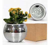 Qiumyanlod Fioriera a sfera da discoteca, vaso per fiori da discoteca, vasi per piante, supporto per piante, palla a specchio argentato, decorazione per feste, ufficio, cucina, plastica, 12,7 x 12,7 x