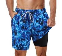 QIUNI Costume da Bagno da Uomo con Fodera a Compressione Stretch Costumi da Bagno da Uomo 2 in 1 Pantaloncini da Nuoto da Palestra da Ginnastica a Secco rapido per Uomo