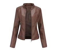 QIUNI Giacca di Pelle da Donna, Giacca Slim Fitting da Donna, Giacca Sottile Primaverile e Autunnale, Giacca Donna in Pelle con Colletto in Piedi