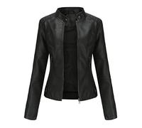 QIUNI Giacca di Pelle da Donna, Giacca Slim Fitting da Donna, Giacca Sottile Primaverile e Autunnale, Giacca Donna in Pelle con Colletto in Piedi