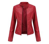 QIUNI Giacca di Pelle da Donna Slim Fitting, Sottile Primaverile e Autunnale, Con Colletto in Piedi