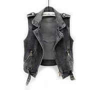 QIUNI Grigio Jean Cowboy Gilet Hole Denim Donne Gilet Femmina Primavera Autunno Senza Maniche Top Giacca Corta Ragazze Gilet strappato